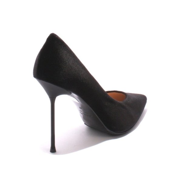 ITALIAN Black Velour Leather Point Metal Heel Pump - Picture 4 of 8